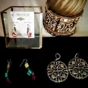 Pink Crystal Drop Earrings - Silver-Tone